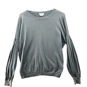 Hush UK Linen Blend Sweater Womens S Lantern‎ Sleeve Pleated Crewneck Blue